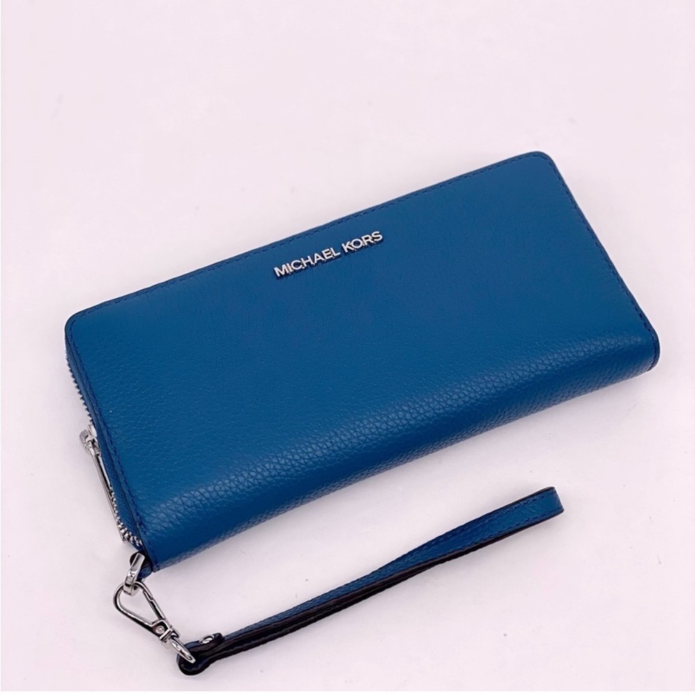 Michael Kors Teal Leather Wristlet Large Continental Waller